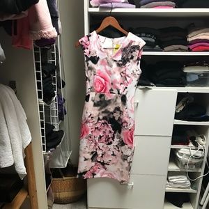 Calvin Klein Pink and Black Floral Dress Size 6